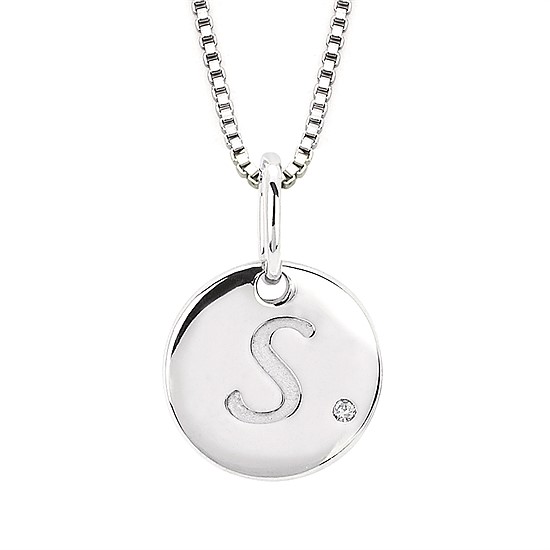 Diva Diamonds® Letter S Pendant In Sterling Silver With .01 Ct. Diamond With 18" Box Chain