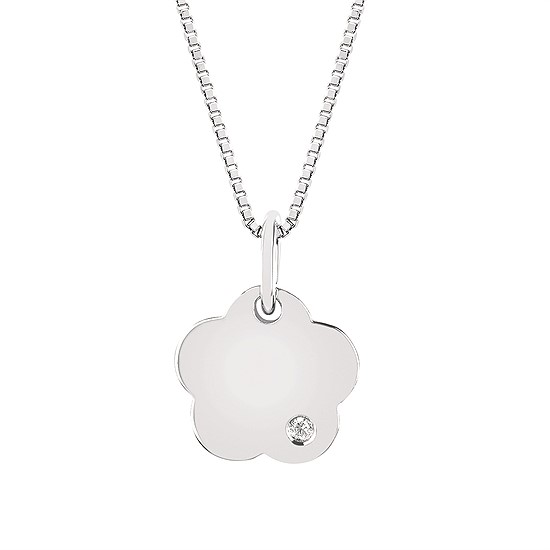 Diva Diamonds® Round Disc Pendant In Sterling Silver With .01 Ct. Diamond With 18" Box Chain (Adjustable To 16") And Lobster Claw Clasp