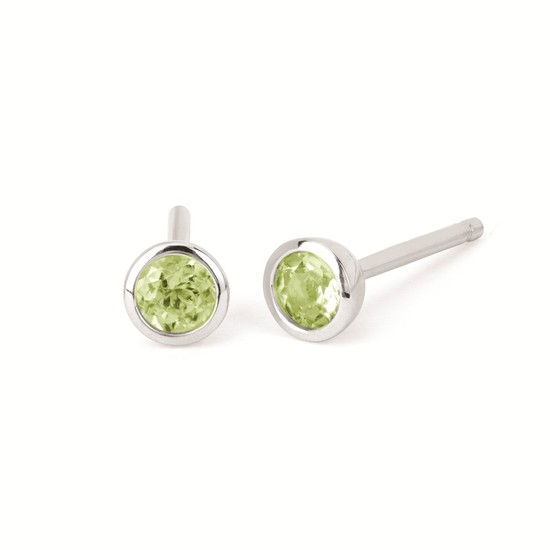 3.5 Mm Peridot Bezel Birthstone Stud Earrings (August)