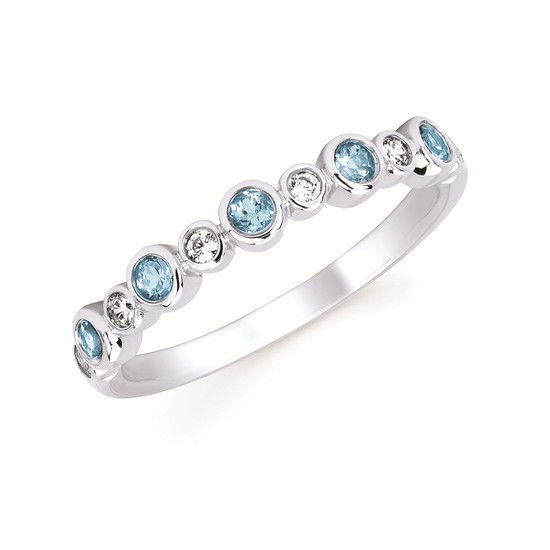 Diamond And Blue Topaz Fashion Ring In 14K Gold (November)