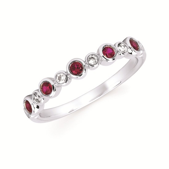 Diamond And Created Ruby Fashion Ring In 14K Gold (July)