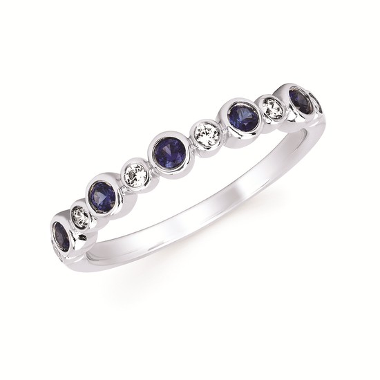 Diamond And Created Sapphire Fashion Ring In 14K Gold