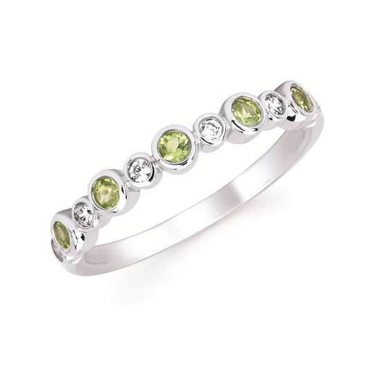 Diamond And Peridot Fashion Ring In 14K Gold