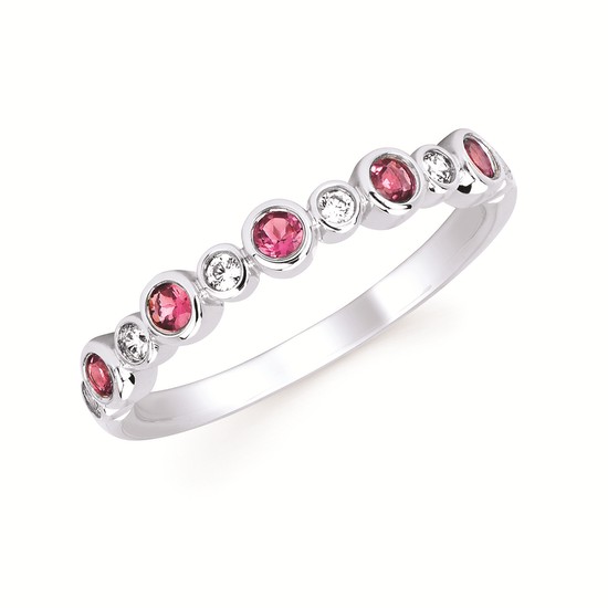 Diamond And Pink Tourmaline Fashion Ring In 14K Gold