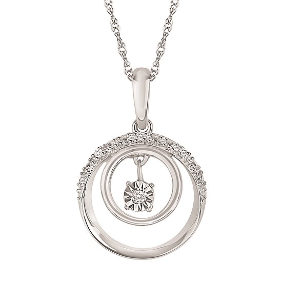 Shimmering Diamonds® Circle Drop Pendant In Sterling Silver With .03 Ctw. Diamonds