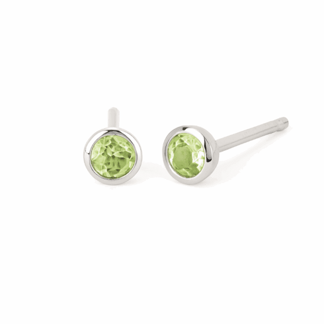 3.5 Mm Peridot Bezel Birthstone Stud Earrings (August)