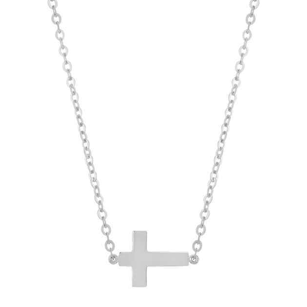 14KWG SM SIDEWAYS CROSS NECKLACE