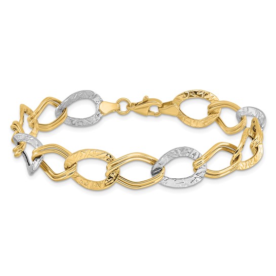 Leslie's 10K Two-tone Polished and Textured Link Bracelet