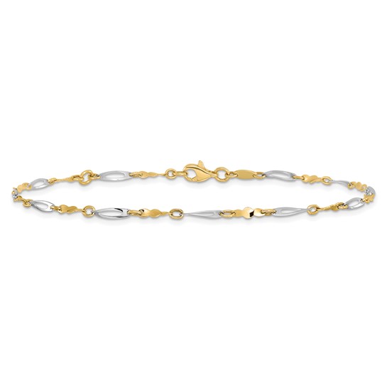 Leslie's 10K Two-tone Polished Fancy Link 1in ext. Anklet