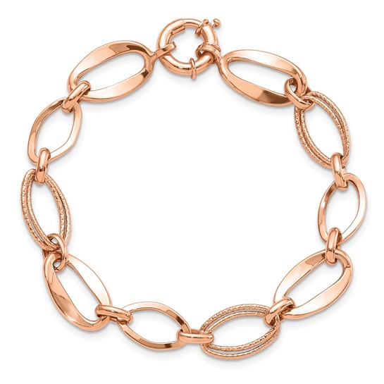 Leslie's 10k Rose Gold Polished and Textured Link Bracelet