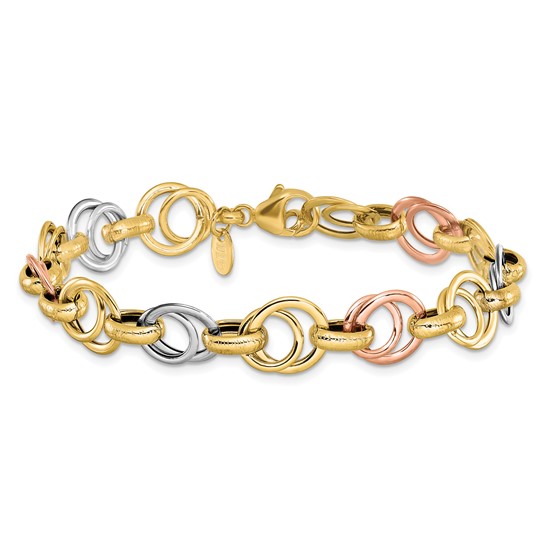 Leslie's 14k White/Rose-plat Polished/Brushed Fancy Link Bracelet