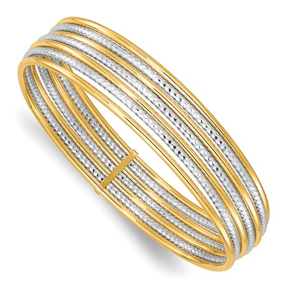 Leslie's 14K Two-tone Diamond-cut 7 Layer Slip on Bangle