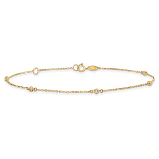 Leslie's 14K Polished CZ Station 9in Plus 1in. ext. Anklet