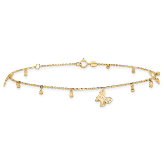 Leslie's 14K Polished Butterfly 9in Plus 1in. ext. Anklet