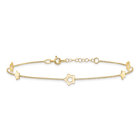 Leslie's 14K Polished Stars 9in Plus 1in ext. Anklet