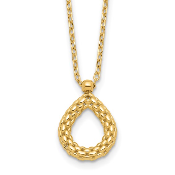 Leslie's 14K Polished and Textured Teardrop with .5in ext. Necklace