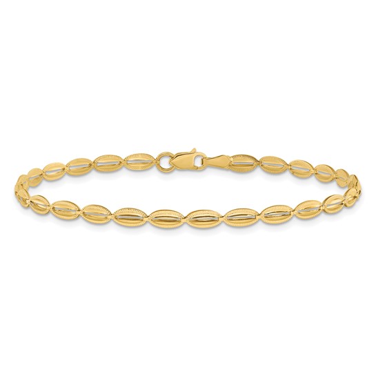 Leslie's 14K Polished and Textured Fancy Oval Link Bracelet