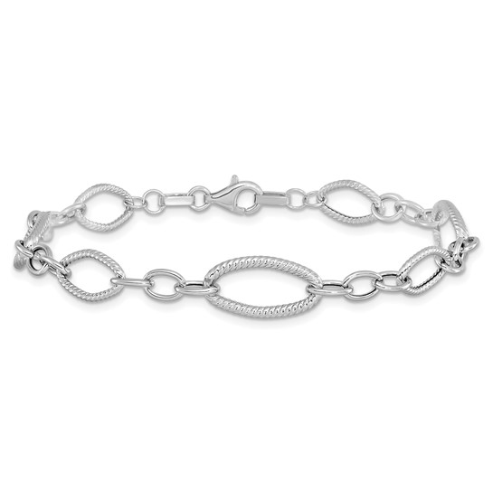 Leslie's 14K White Gold Polished and Textured Link Bracelet