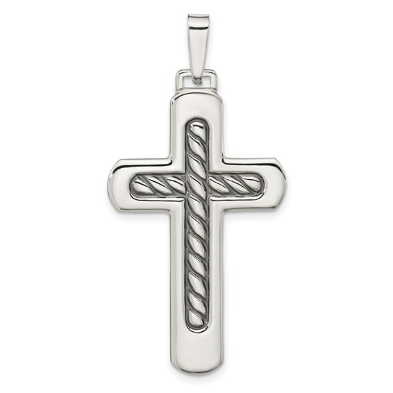 Sterling Silver Polished and Antiqued Textured Center Cross Pendant