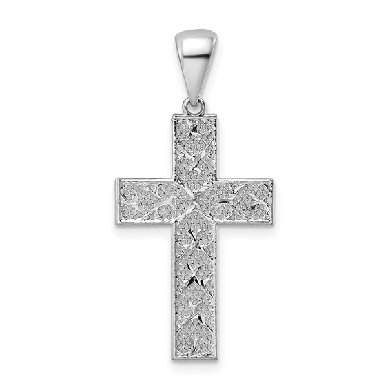 Sterling Silver Rhodium-plated Polished and D/C Cross Pendant