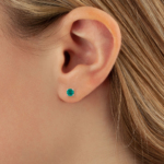 14KT White Gold 4MM RD EMERALD Earrings - Image 2