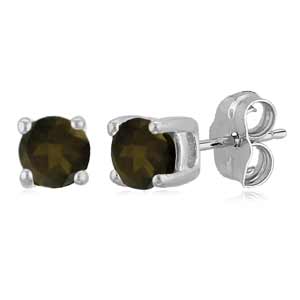 14KT White Gold 4MM SMOKEY QUARTZ