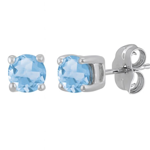 14KT White Gold 4MM SKY BLUE TOPAZ Earrings