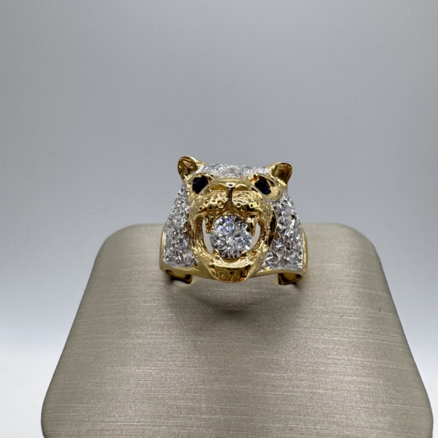 14k Yellow Gold Cat Ring with Cubic Zirconia