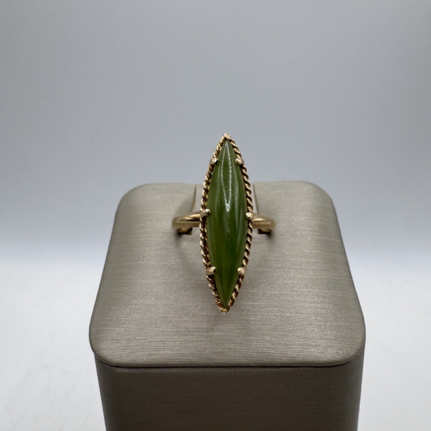 Vintage 14K Yellow Gold Marquise Jade Ring | 1960's Estate Jewelry