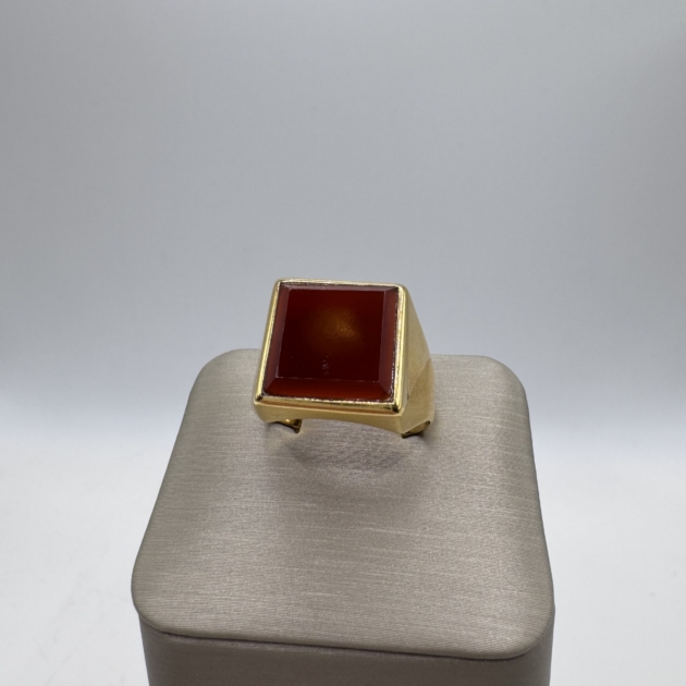 Retro 18K Gold Agate Gentlemens Ring | 1970's Vintage Jewelry