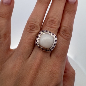 Natural Moonstone & Amethyst Statement Ring | 925 Sterling Silver | Size 6