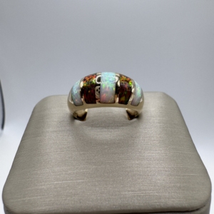 14K Yellow Gold Australian Opal & Fire Opal Ring | Brilliant Color | Size 6