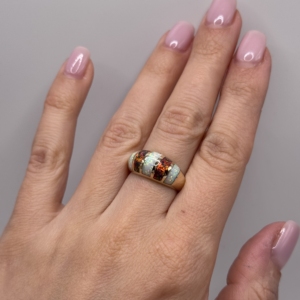 14K Yellow Gold Australian Opal & Fire Opal Ring | Brilliant Color | Size 6