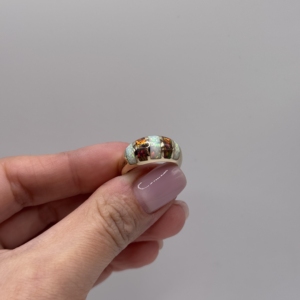14K Yellow Gold Australian Opal & Fire Opal Ring | Brilliant Color | Size 6
