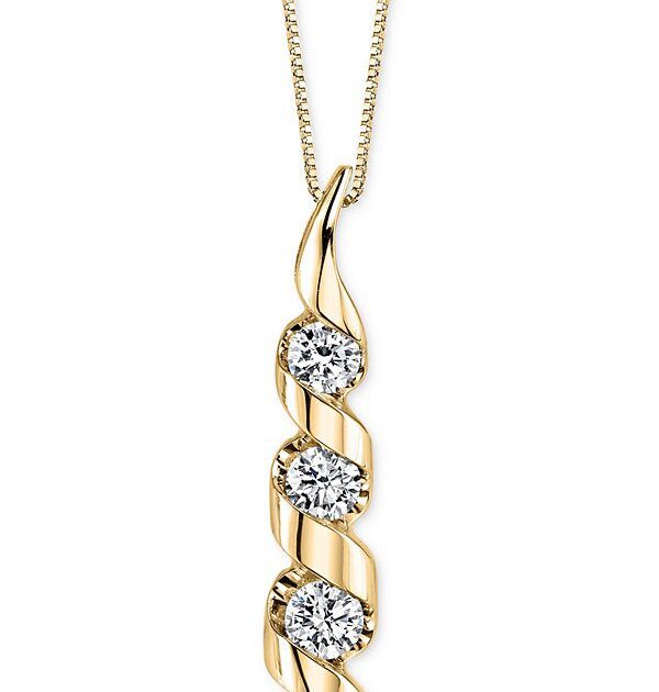Diamond Swirled Pendant Necklace (1/3 ct. t.w.) in 14k Yellow Gold 18"