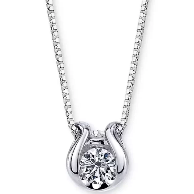 Diamond Accent Solitaire Horseshoe Pendant Necklace in 14K White Gold (1/4 ct. t.w.) 18"