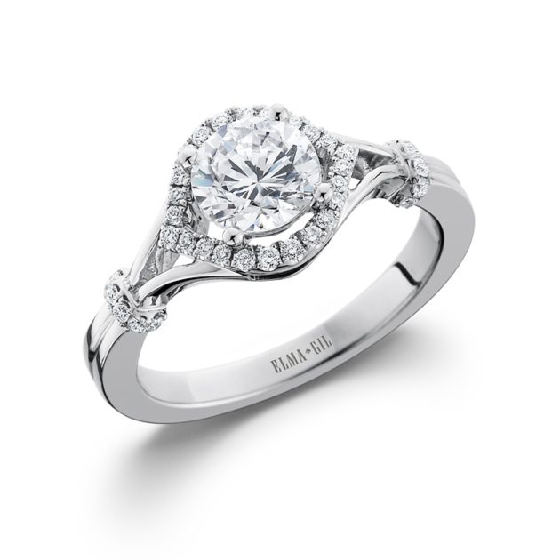 Diamond Halo Engagement Ring Mounting 14KT Gold Dia 0.18 CT, Center 1.0CT CZ
