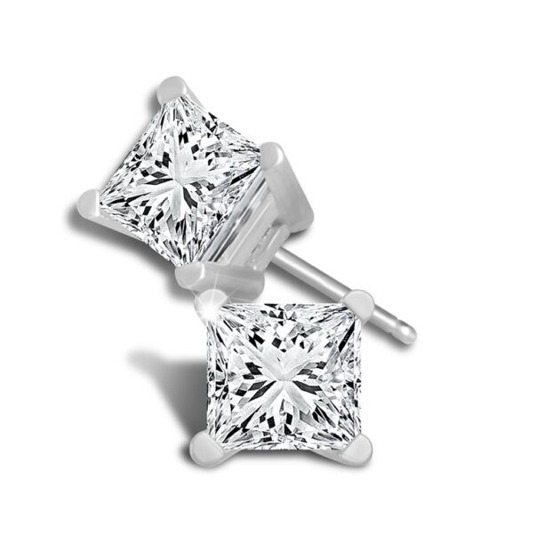 Diamond Solitaire Princess Earrings 0.23 ct tw 14k White Gold