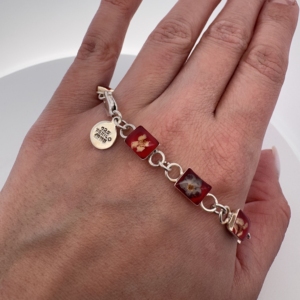 Vintage 925 Sterling Silver Red Lucite Floral Panel Bracelet | Forget Me Not | MWS Mexico - Image 2