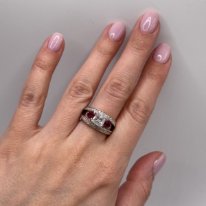 14K White Gold Custom Ruby & Diamond Ring | 1.40 CT Princess-Cut Diamond | Size 6.5