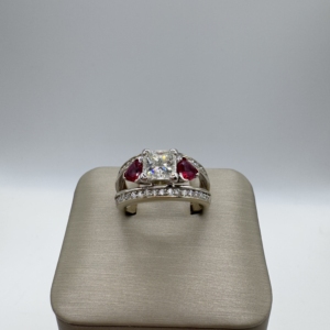 14K White Gold Custom Ruby & Diamond Ring | 1.40 CT Princess-Cut Diamond | Size 6.5