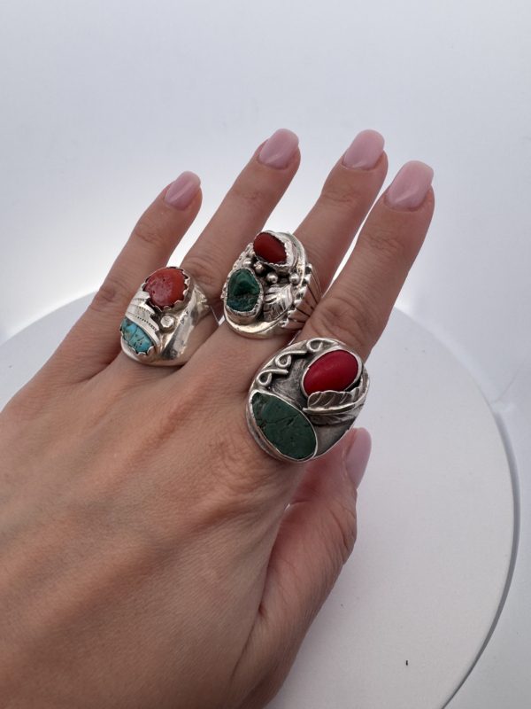 Vintage Navajo Turquoise & Coral Sterling Silver Men's Ring | Justin Morris | Sizes 11.5, 12.5
