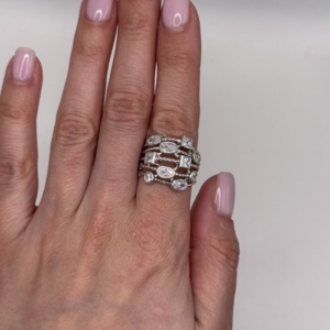 Sterling Silver Multi-Shape Cubic Zirconia Rope Ring | Estate Statement Ring | Size 8