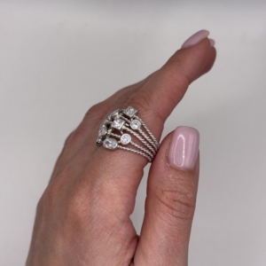 Sterling Silver Multi-Shape Cubic Zirconia Rope Ring | Estate Statement Ring | Size 8 - Image 3