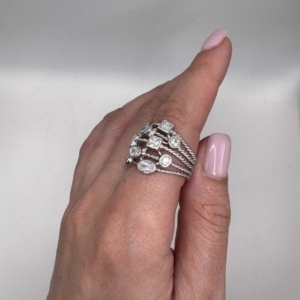 Sterling Silver Multi-Shape Cubic Zirconia Rope Ring | Estate Statement Ring | Size 8 - Image 2