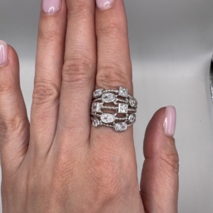 Sterling Silver Multi-Shape Cubic Zirconia Rope Ring | Estate Statement Ring | Size 8