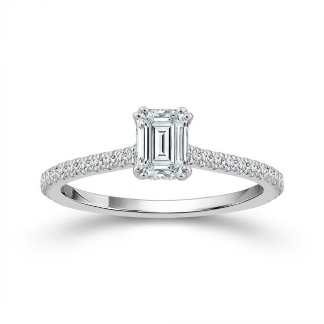 Diamond Engagement Ring 0.78 ct tw Emerald round 14k White Gold