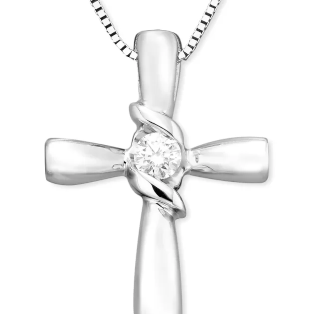 Sirena Diamond Cross Pendant 14k Yellow or White Gold (1/10 ct. t.w.)
