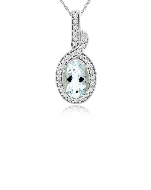 14k White Gold .67ctw Aquamarine and .20ctw Diamond Necklace 18"