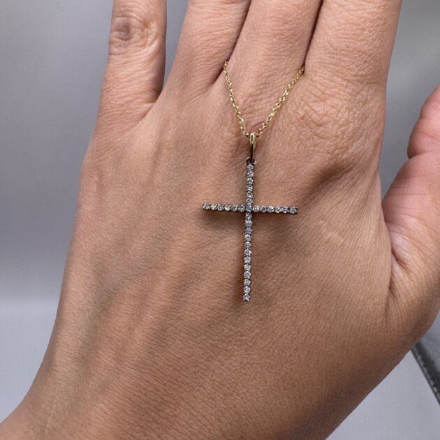 14KT Yellow Gold Cross Diamond 0.26ctw Necklace 18"